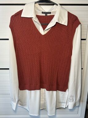 Adrianna Papell Rust Cable-Knit V-Neck Sweater Vest Layering Top